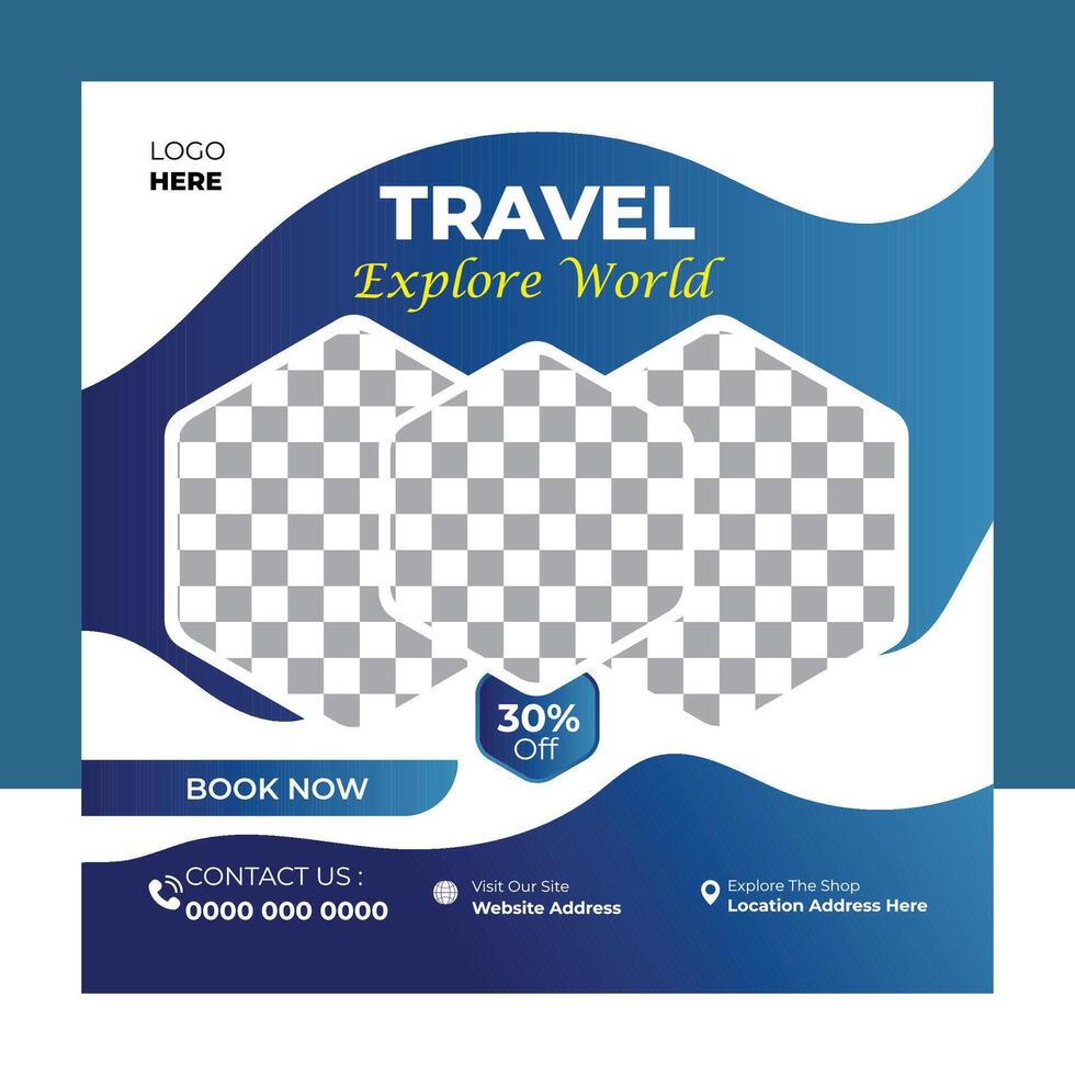 Modern Travel Social Media Post Design Template vector