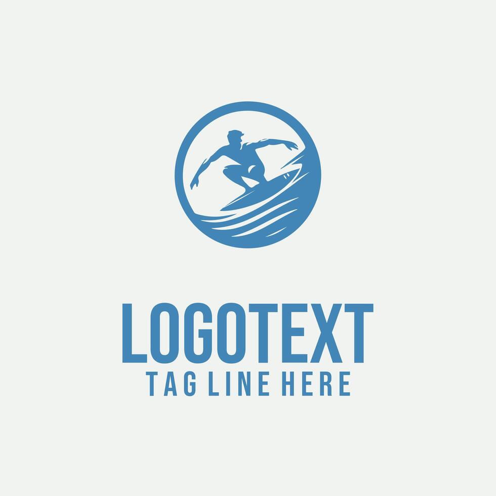 Surfer surfing in the ocean logo design vector