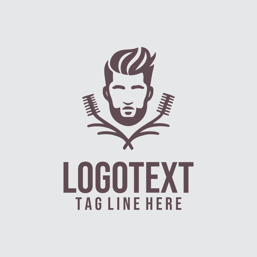 A man with a beard and comb in his hand logo design vector