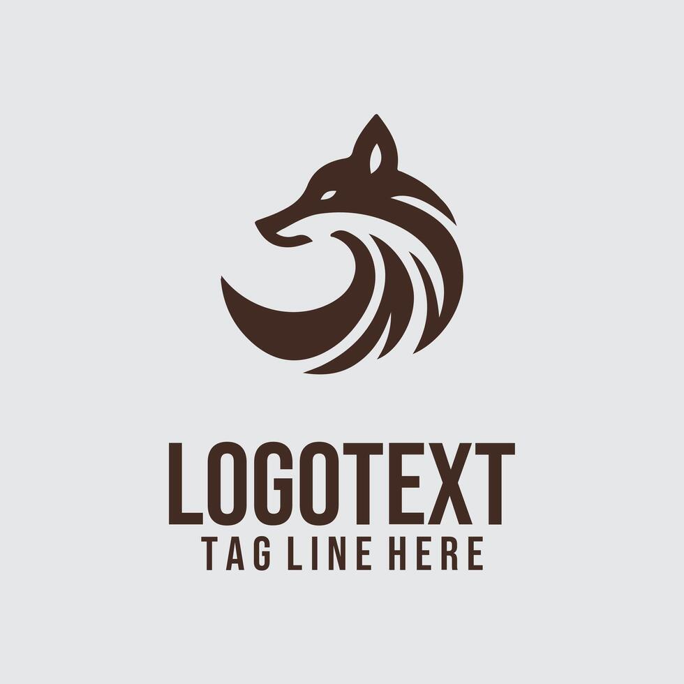 A wolf logo design with a brown background vector