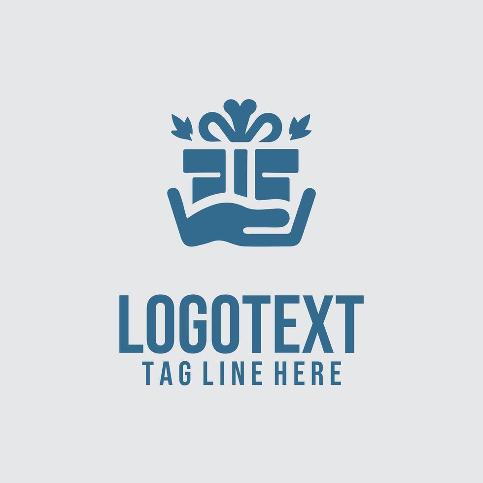 A hand holding a gift box logo design vector