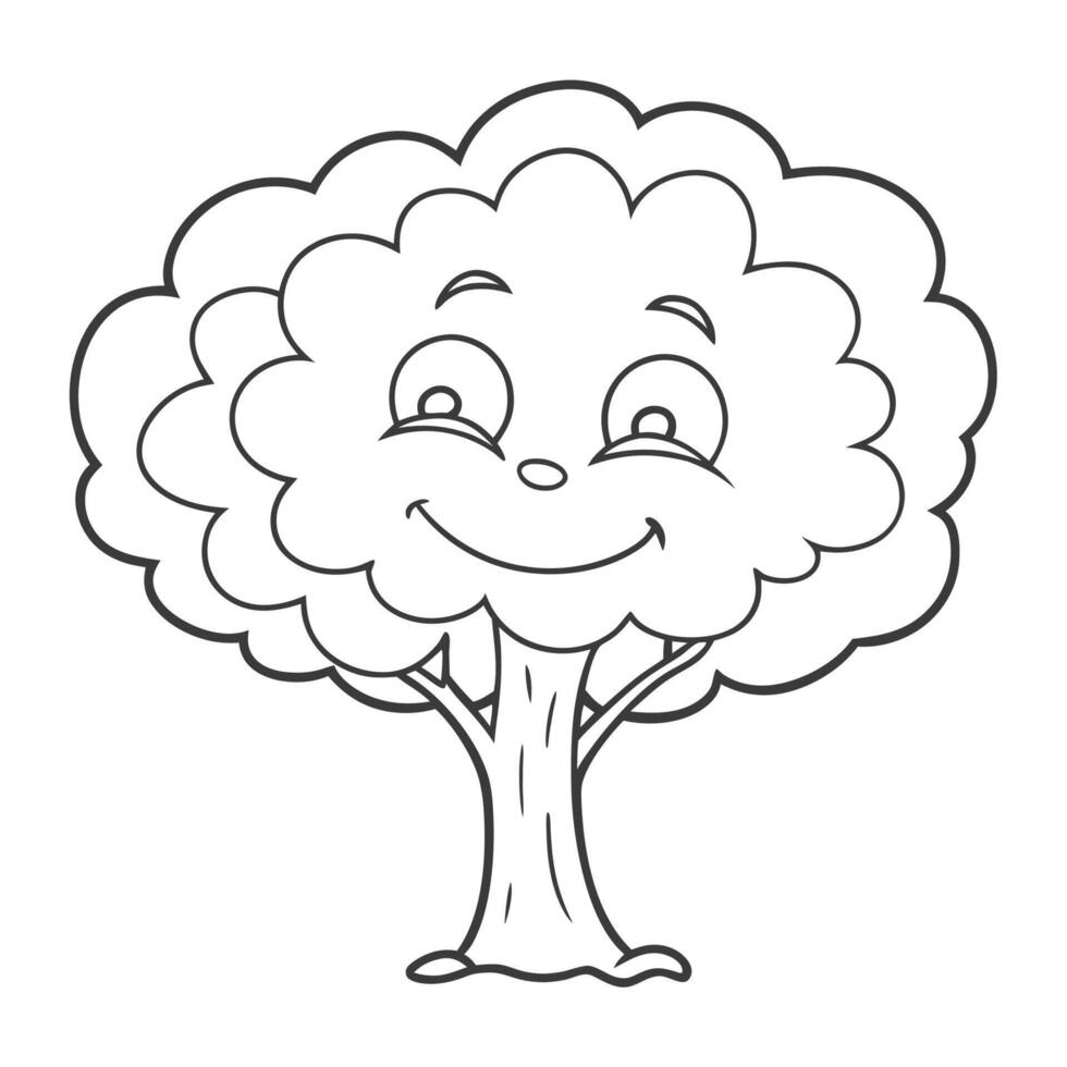 cute tree design outline for kids coloring pages vector