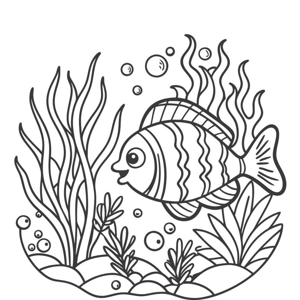 amazing swimming fish outline for kids coloring pages vector
