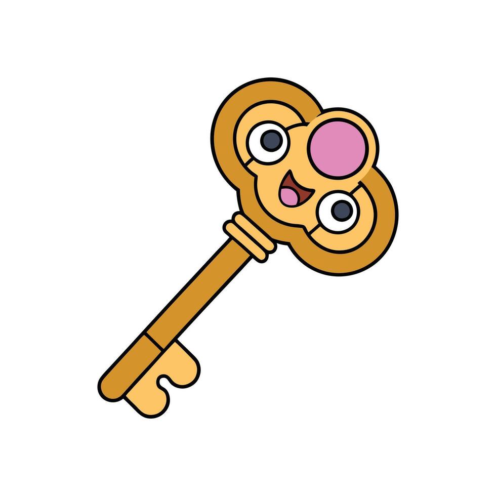Old door key cartoon, clipart, line art design, perfect for vintage and antique-themed projects. vector