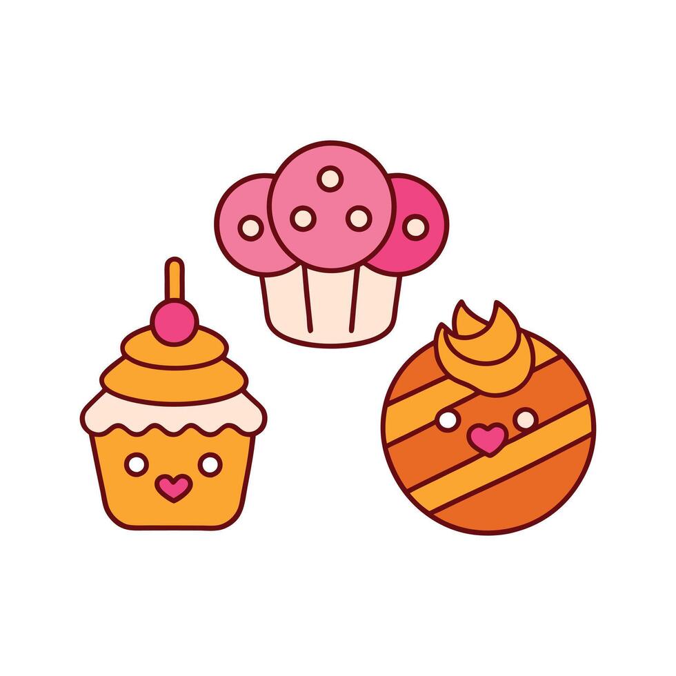 Colorful cake illustration with cartoon, clipart, and line art for digital designs. vector