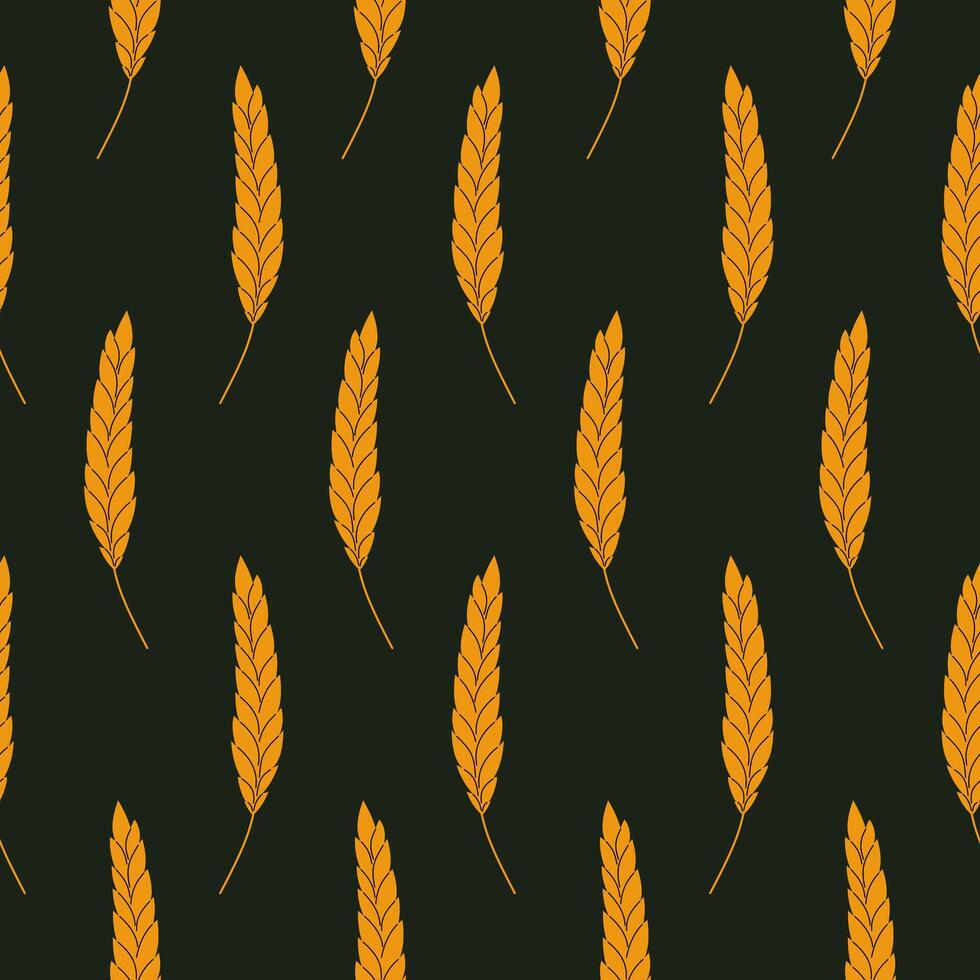 Wheat seamless pattern. Warm, earthy tone and dark background. Perfect for agricultural, beer, and harvest-themed designs, packaging, textiles, and rustic decor. vector