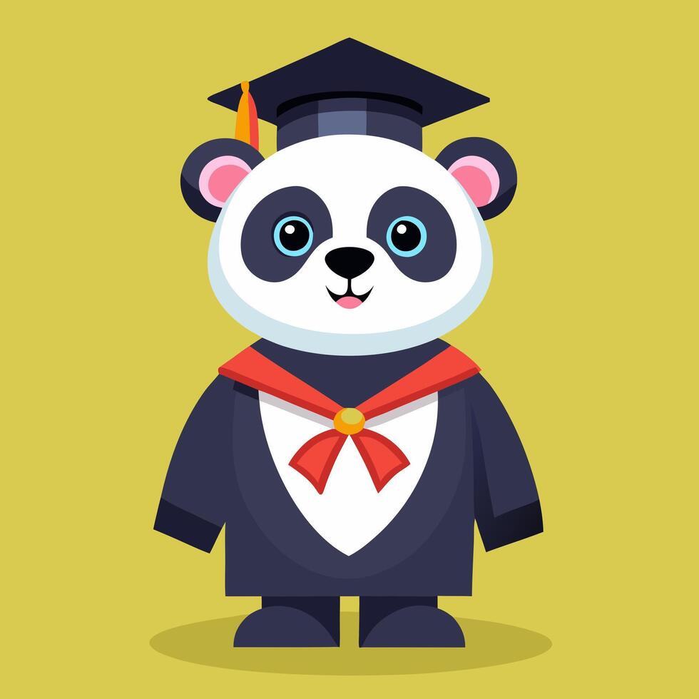 A cartoon panda bear wearing a graduation cap and gown vector