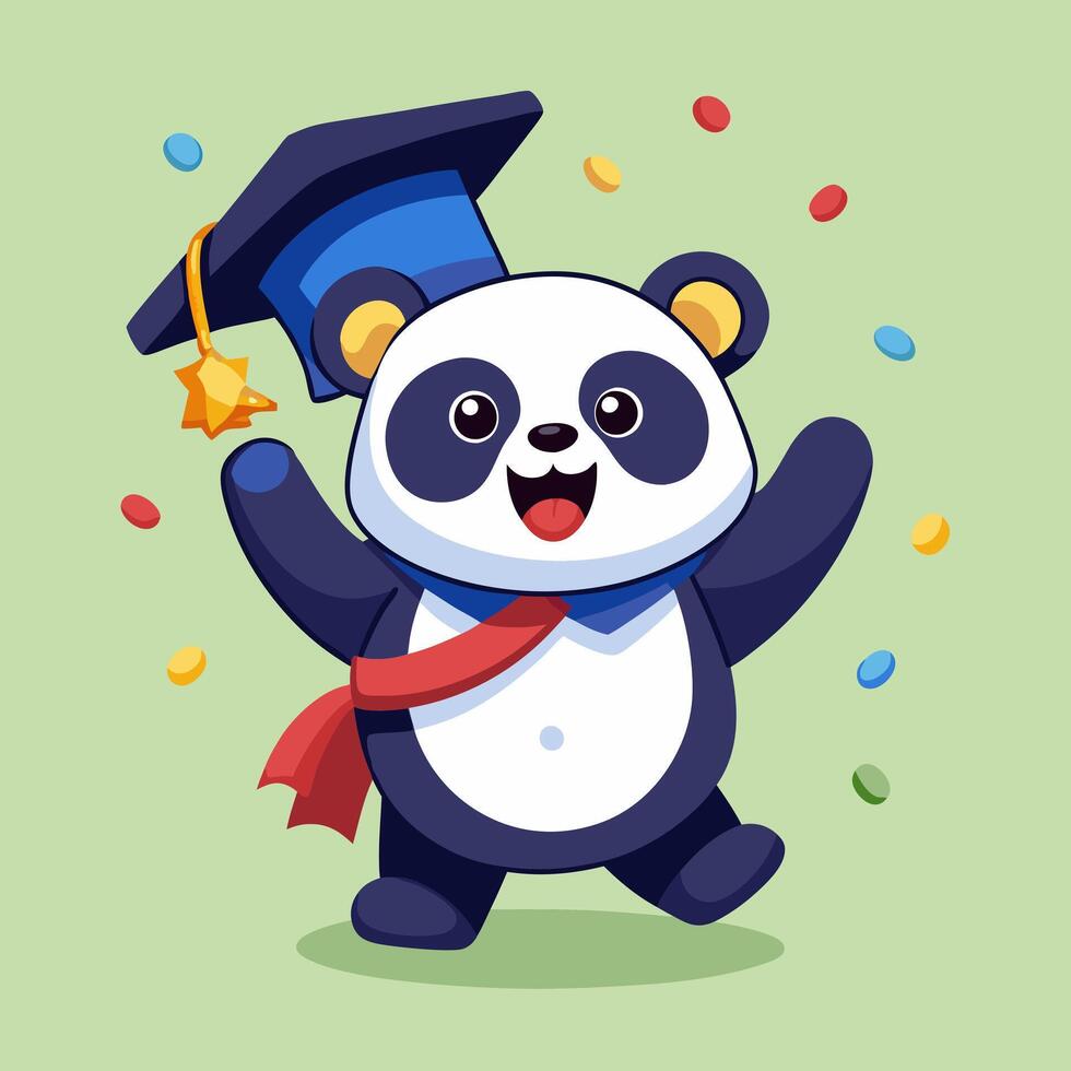 A cartoon panda bear wearing a graduation cap and holding a diploma vector