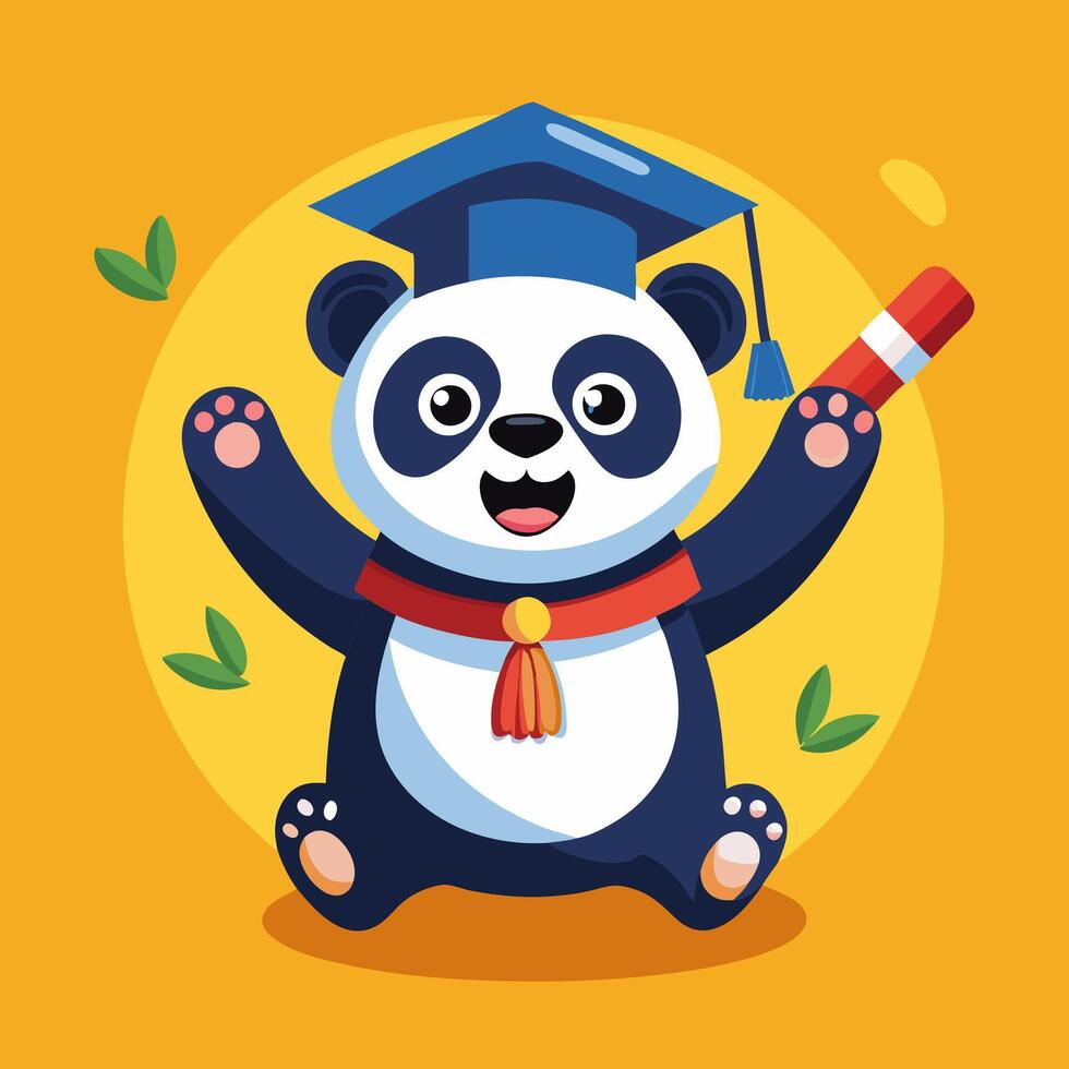 A panda bear wearing a graduation cap and holding a pencil vector