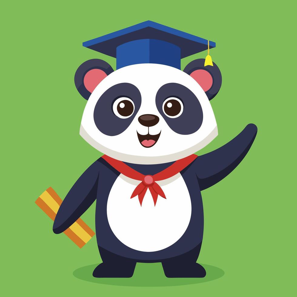 A cartoon panda bear wearing a graduation cap and gown vector