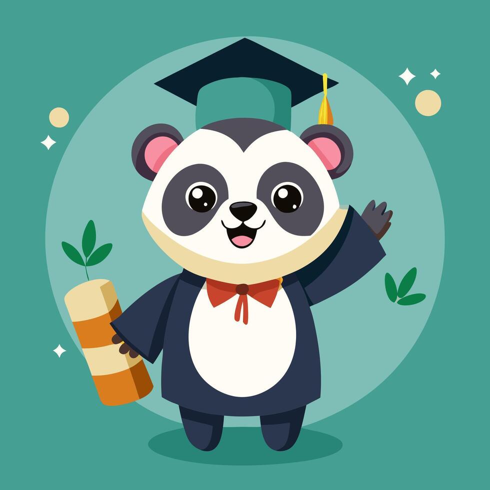 A cartoon panda bear wearing a graduation cap and gown vector