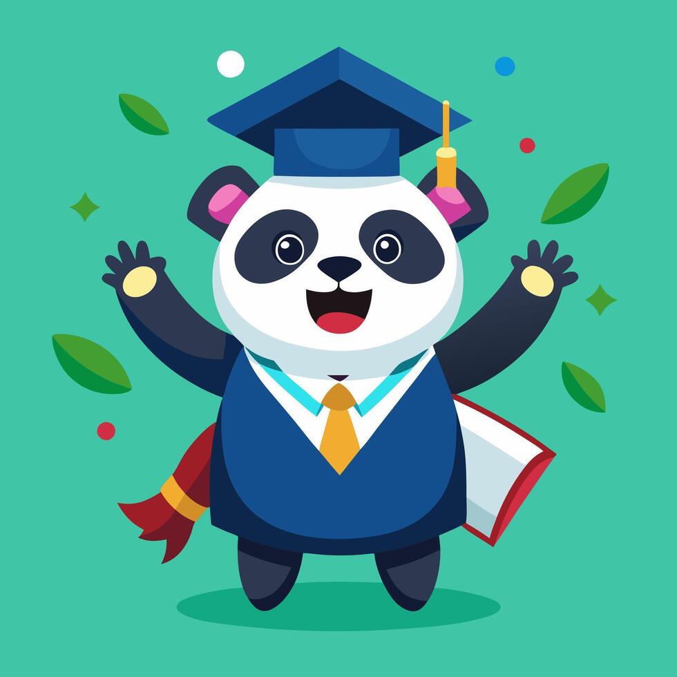 A panda bear wearing a graduation cap and gown vector