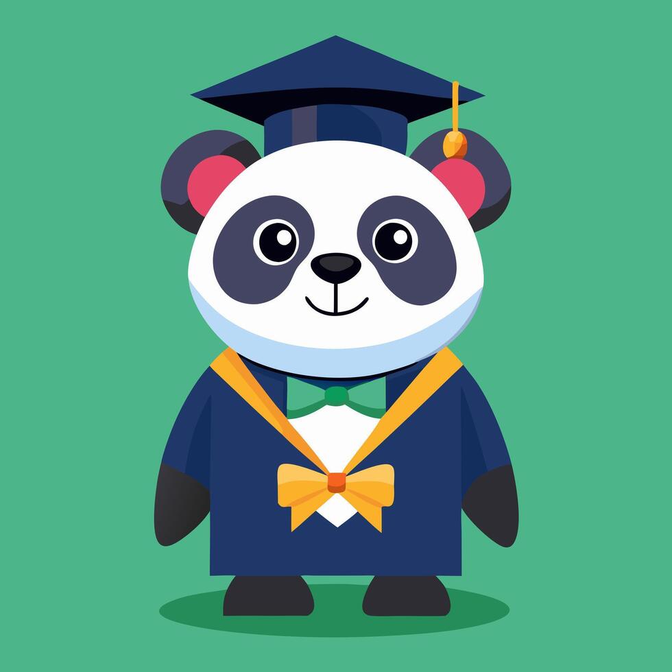 A cartoon panda wearing a graduation cap and gown vector