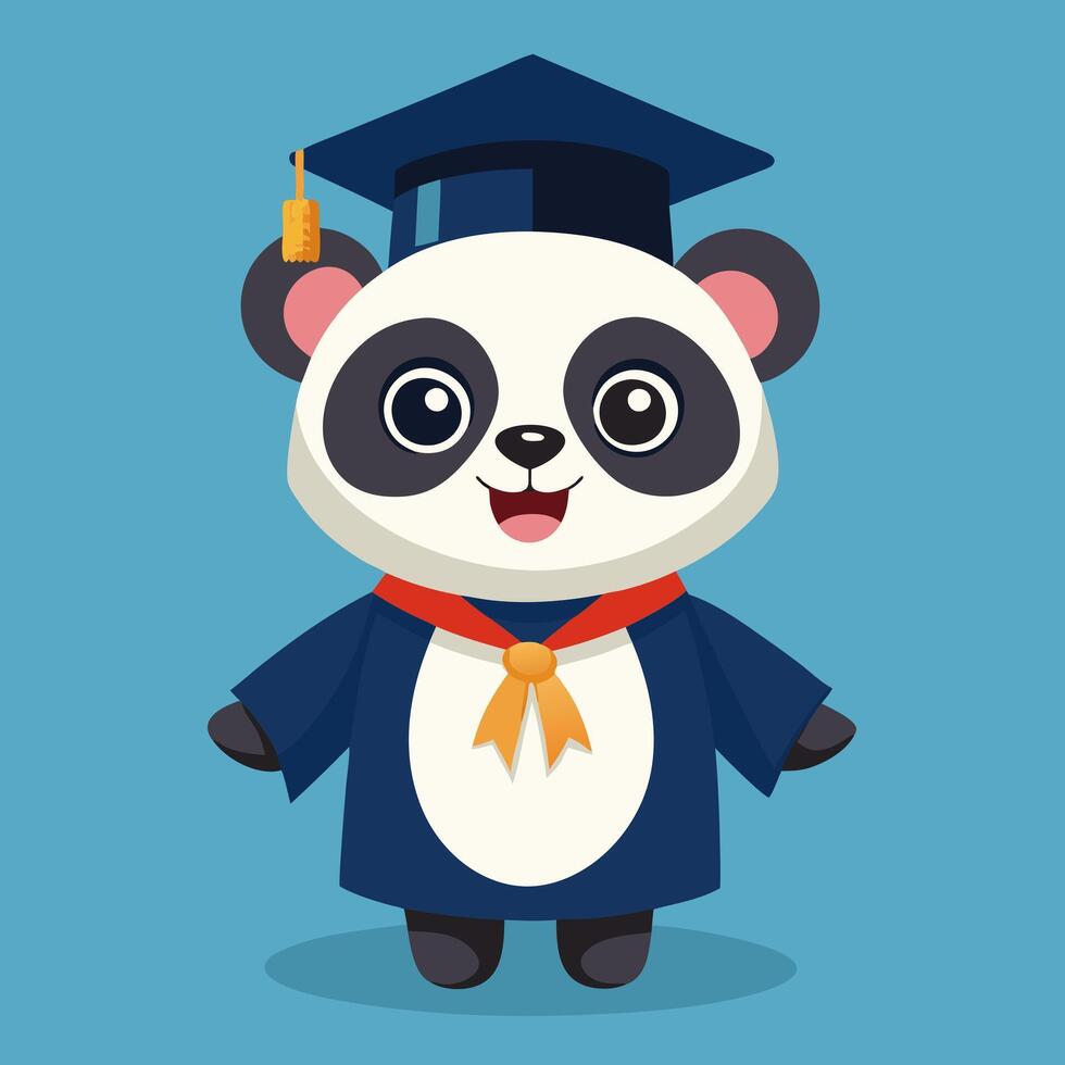 A cartoon panda wearing a graduation cap and gown vector