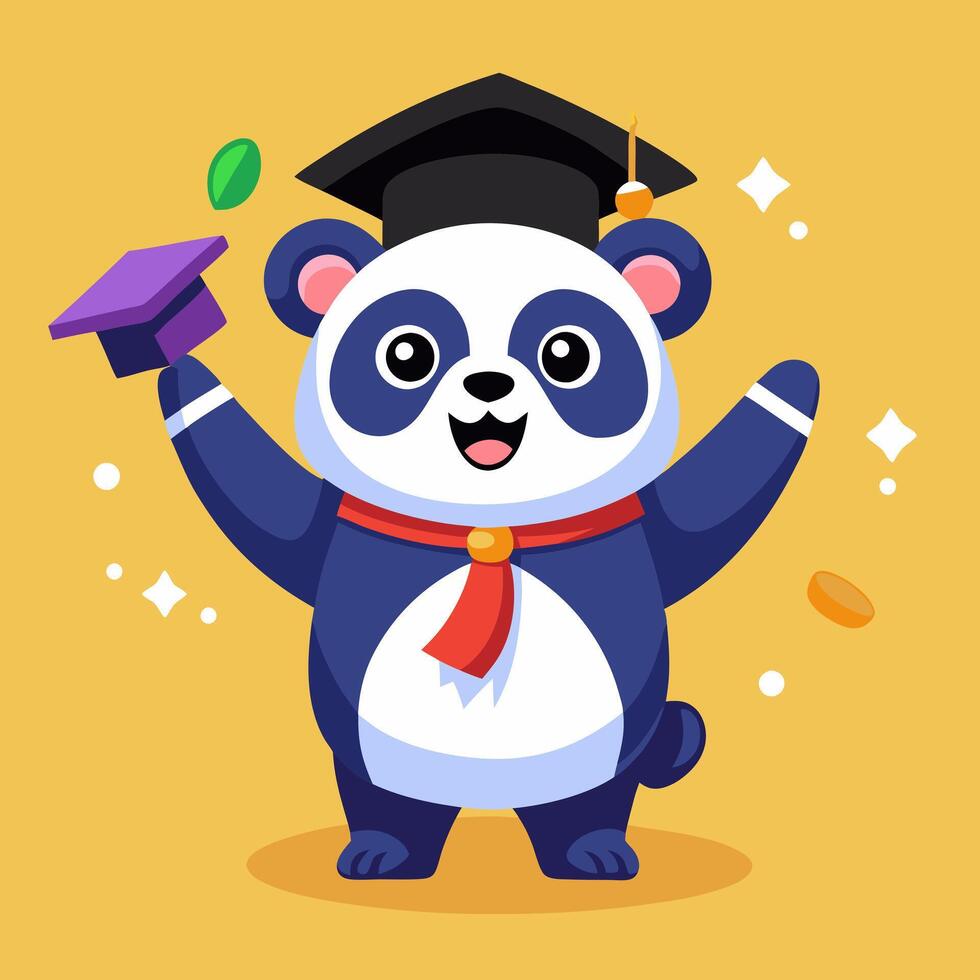 A cartoon panda bear wearing a graduation cap and gown vector