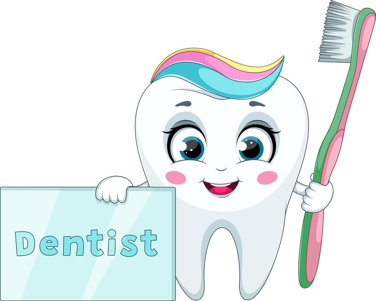 Tooth with Toothbrush and Dentist Sign vector