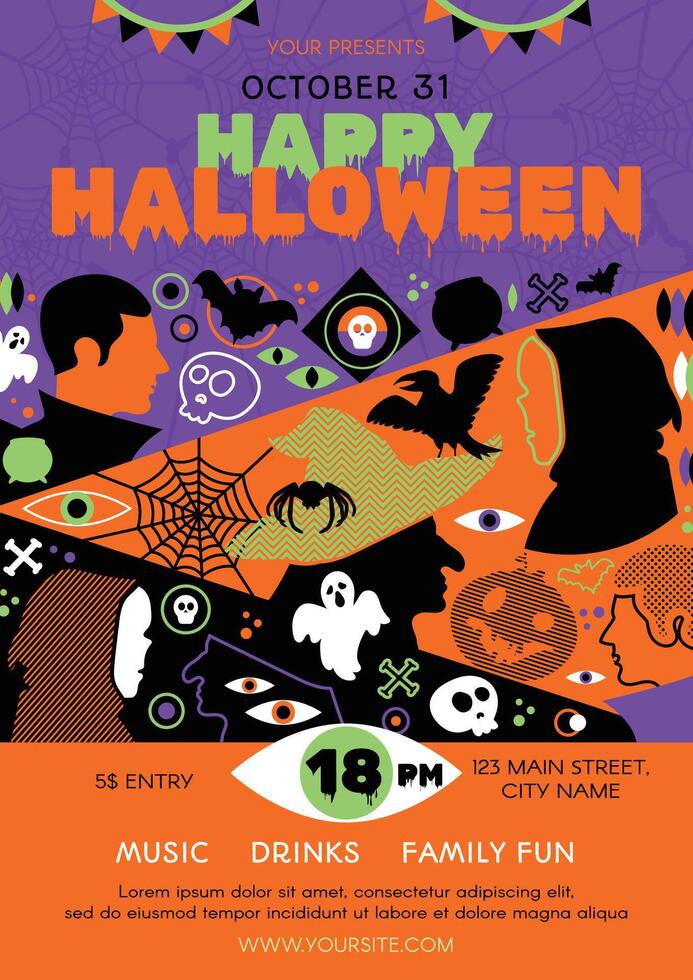 Scary Halloween Vibrant Party Poster Template with Text vector