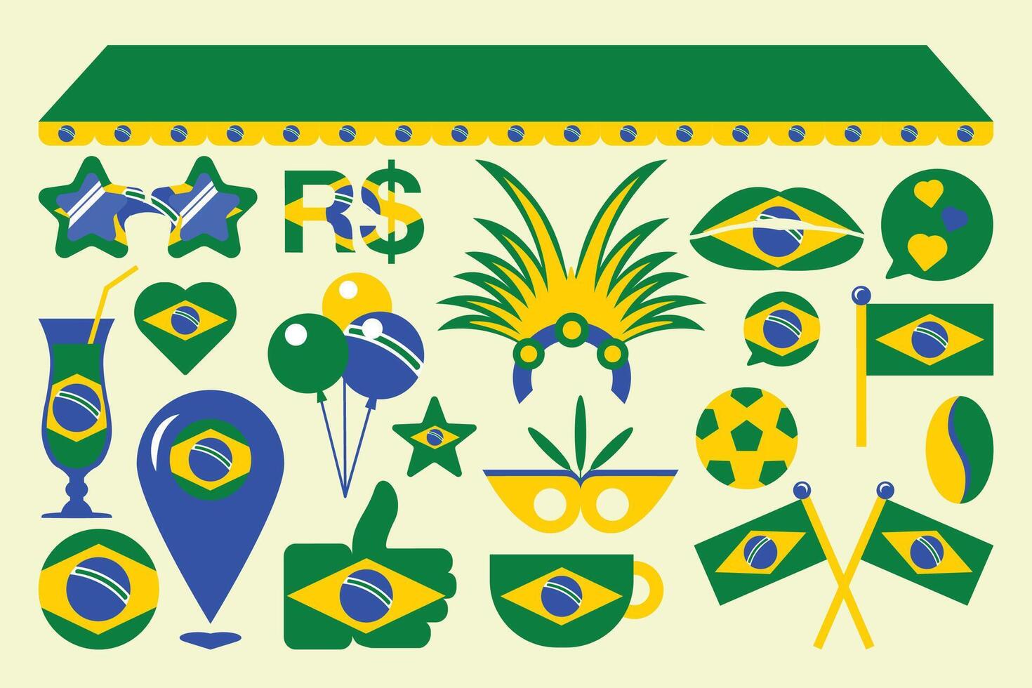 Set of festive elements in colors of Brazil flag vector