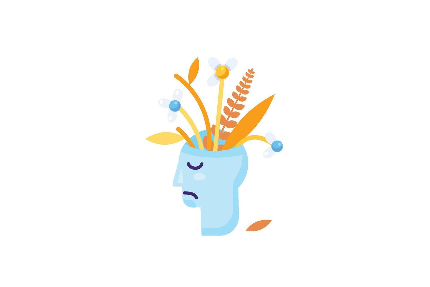 Withered nosegay growing out from head in solid cartoon style vector