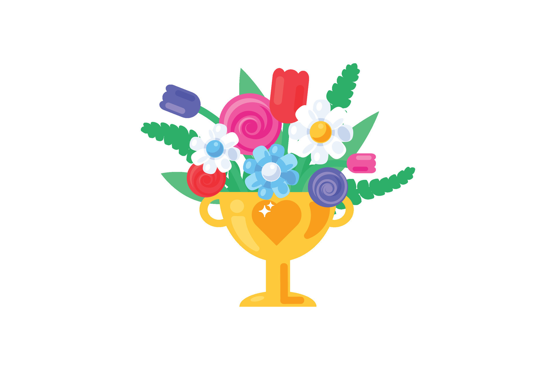 Springtime flowers in a golden goblet in solid cartoon style 50213975