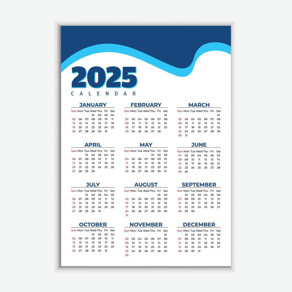 New 2025 calendar design template for business scheduling. vector