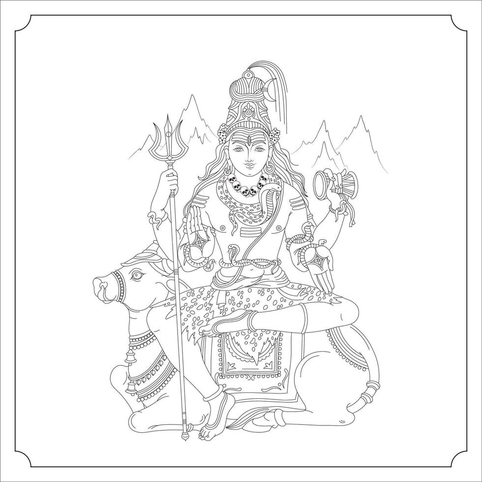 Indian Goddess SIVA Isolated Outline Illustration vector