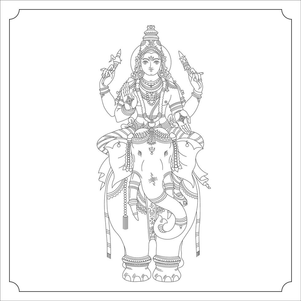Indian Goddess Indra Isolated Outline Illustration vector