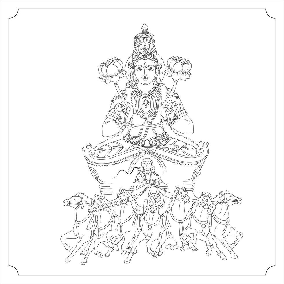 Indian Goddess Surya Isolated Outline Illustration vector