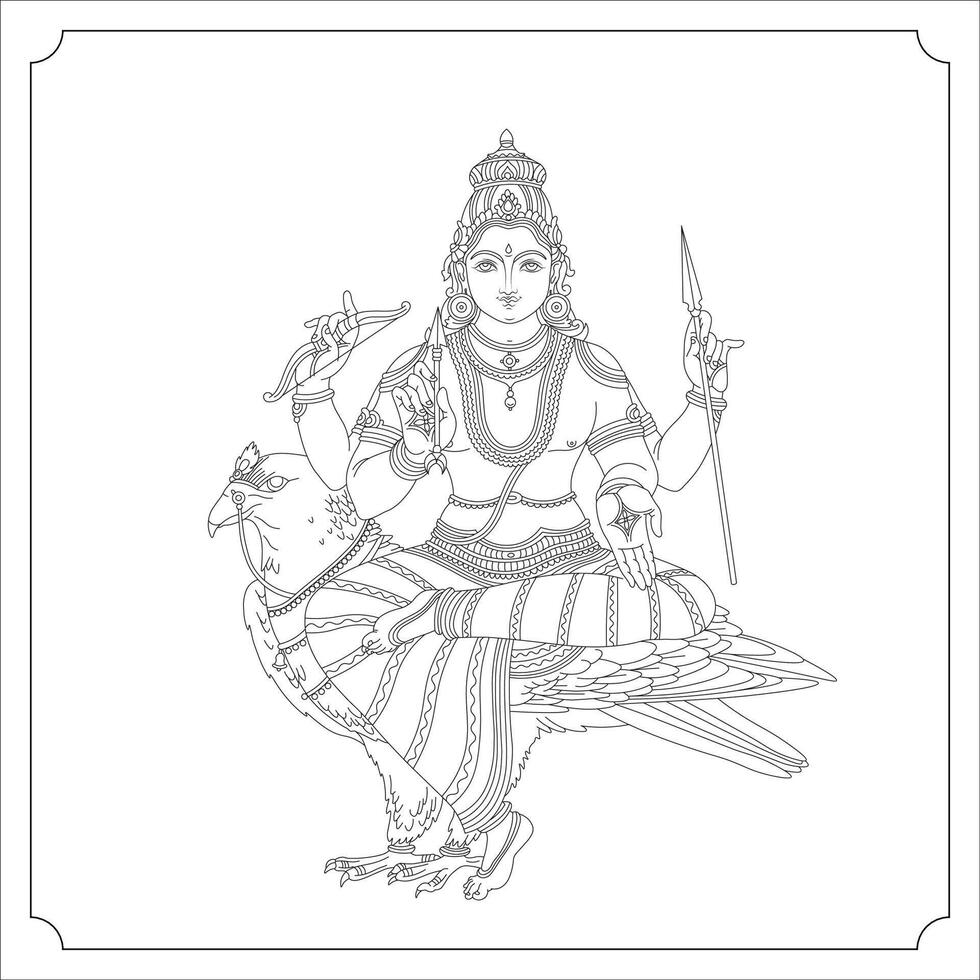 Indian Goddess SANI Isolated Outline Illustration vector
