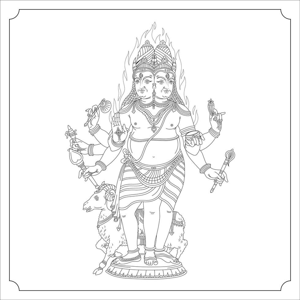 Indian Goddess Agni Isolated Outline Illustration vector