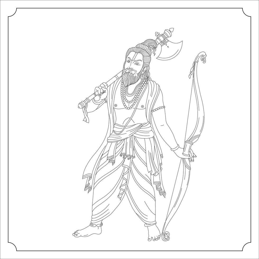 Indian God PARASURAMAVATARA Isolated Outline Illustration vector