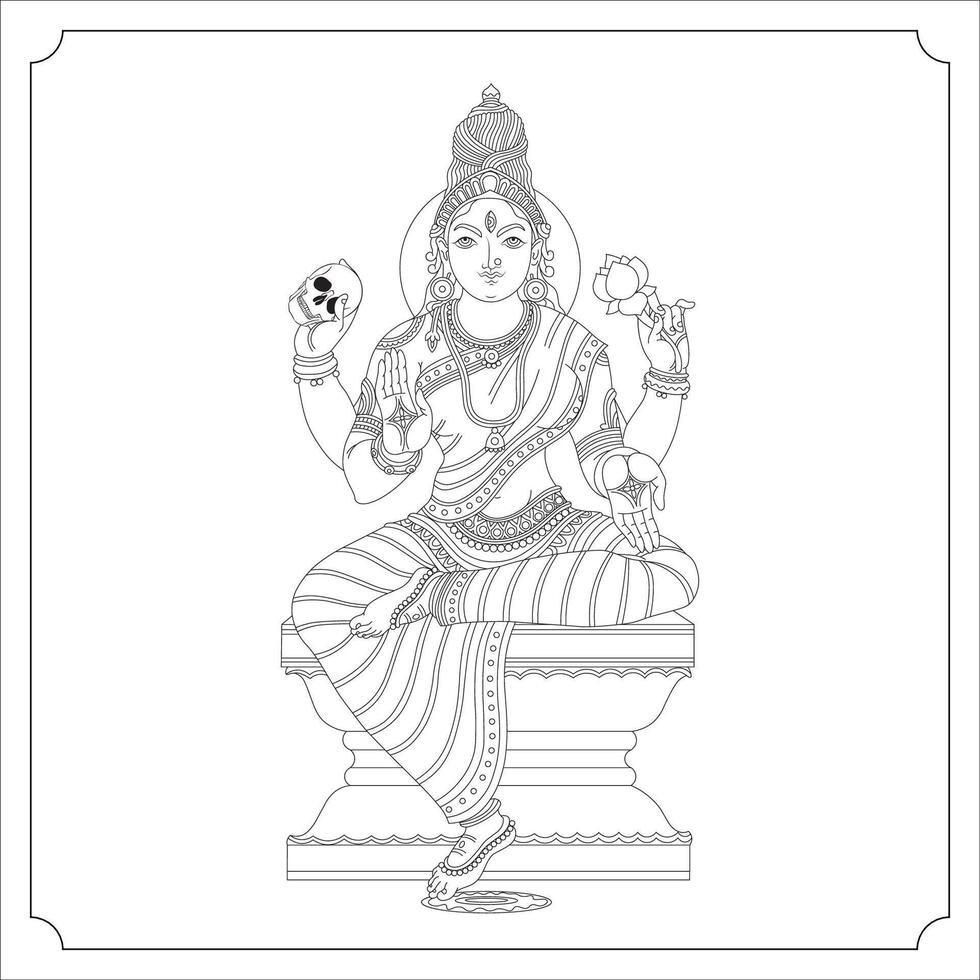 Indian Goddess CAMUNDA Isolated Outline Illustration vector