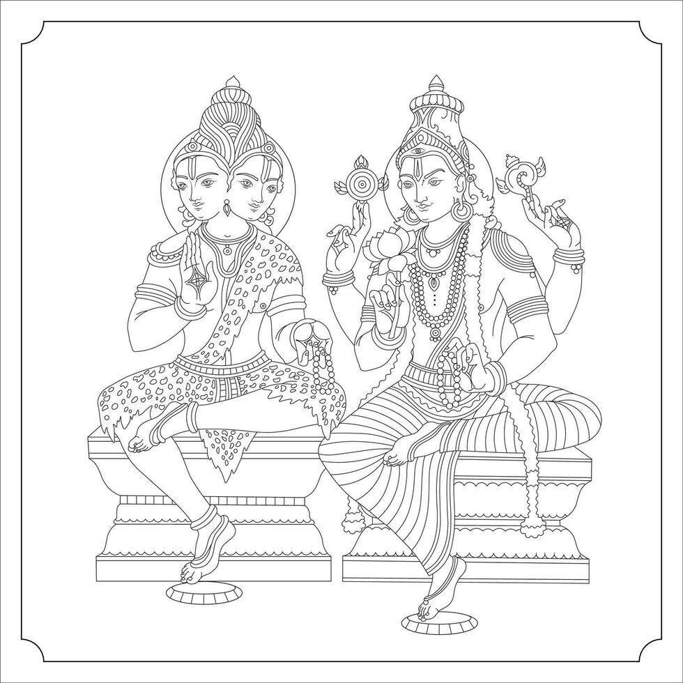 Indian Goddess NARA-NARAYANA Isolated Outline Illustration vector