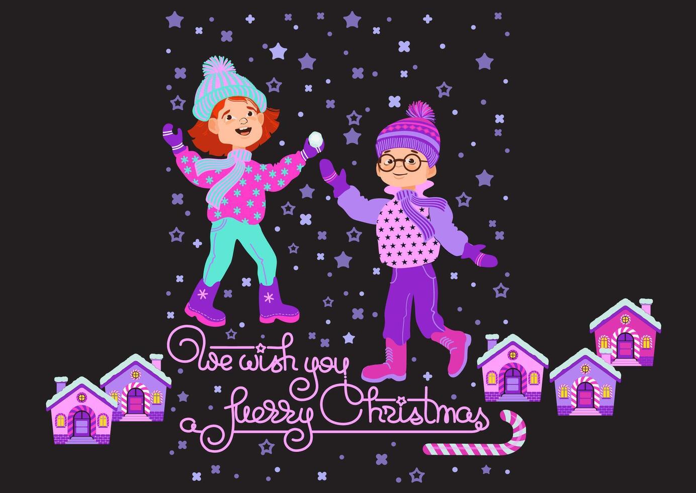 Happy children. We wish you a Merry Christmas. illustration. vector