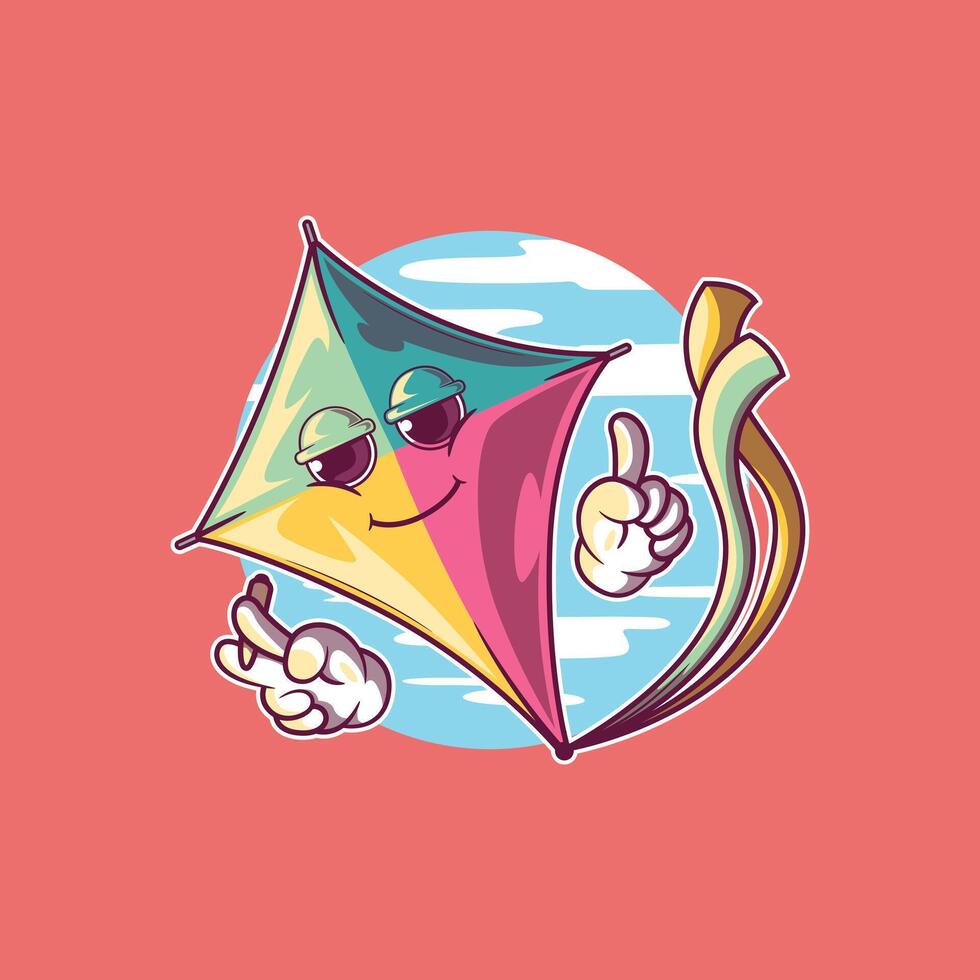A Kite Character is flying high in the sky. vector