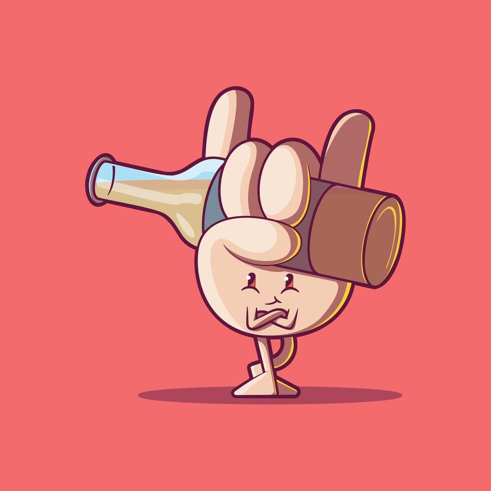 A Hand Character holding a beer bottle. vector