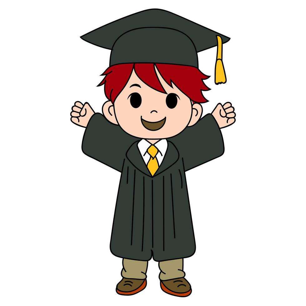 Cheerful Cartoon Graduate Celebrating in Cap and Gown vector