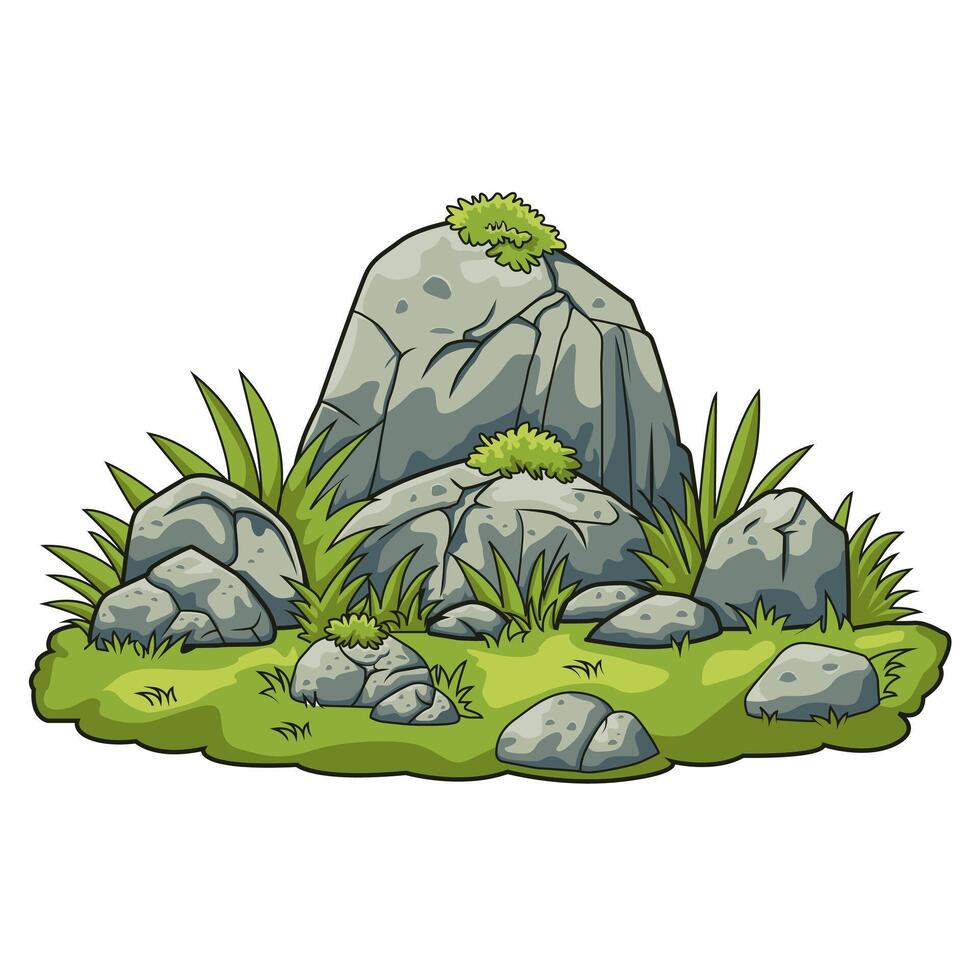 Grass and boulders Natural rocks on the ground vector