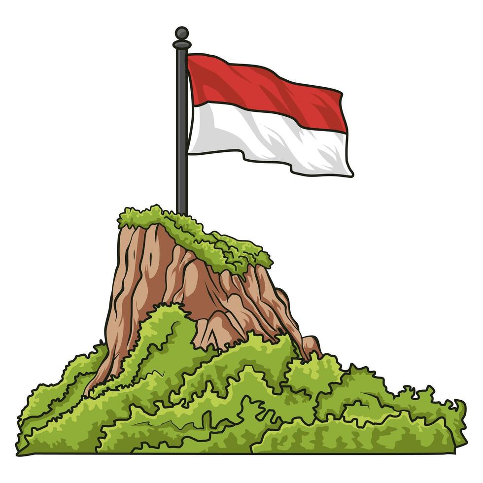 Illustration of a Flag on a Grass-Covered Rocky Hill vector