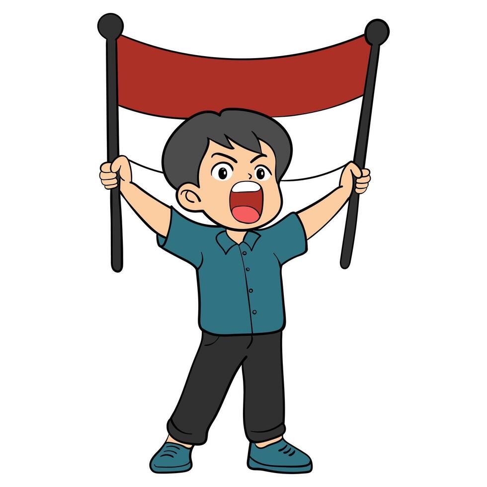 Boy Holding a Flag vector