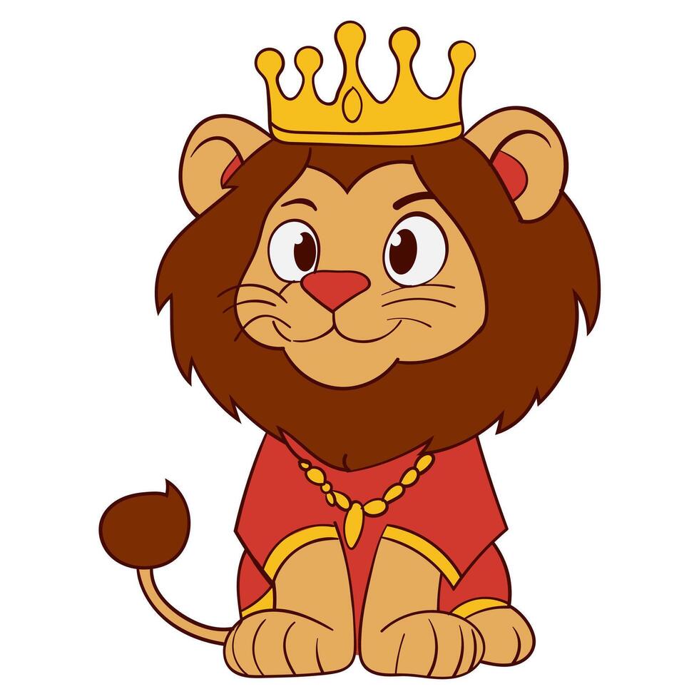 Adorable Lion King in Red Robe Sitting vector