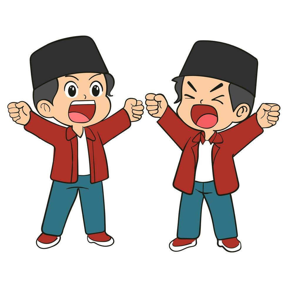 Two Enthusiastic and Joyful Muslim Children vector