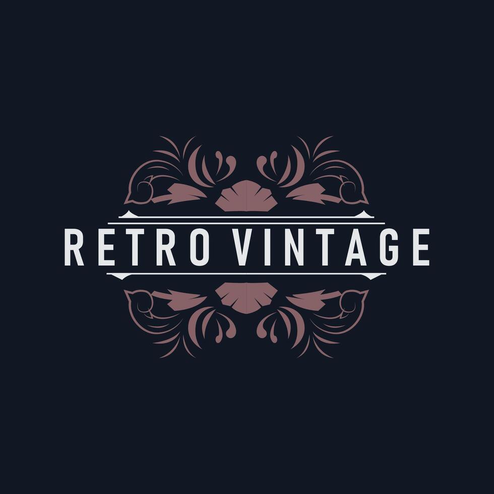 luxury simple line ornament decoration logo design with vintage retro illustration templet vector