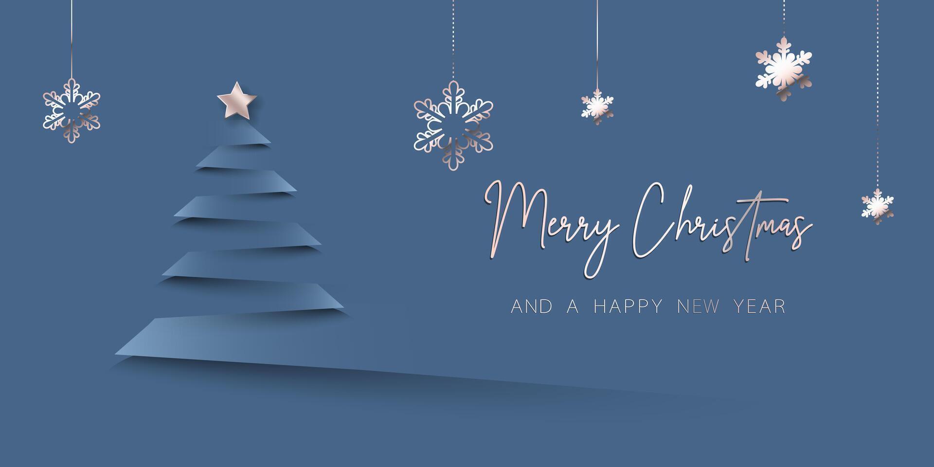 Merry christmas card banner frame background with paper cut elements. vector