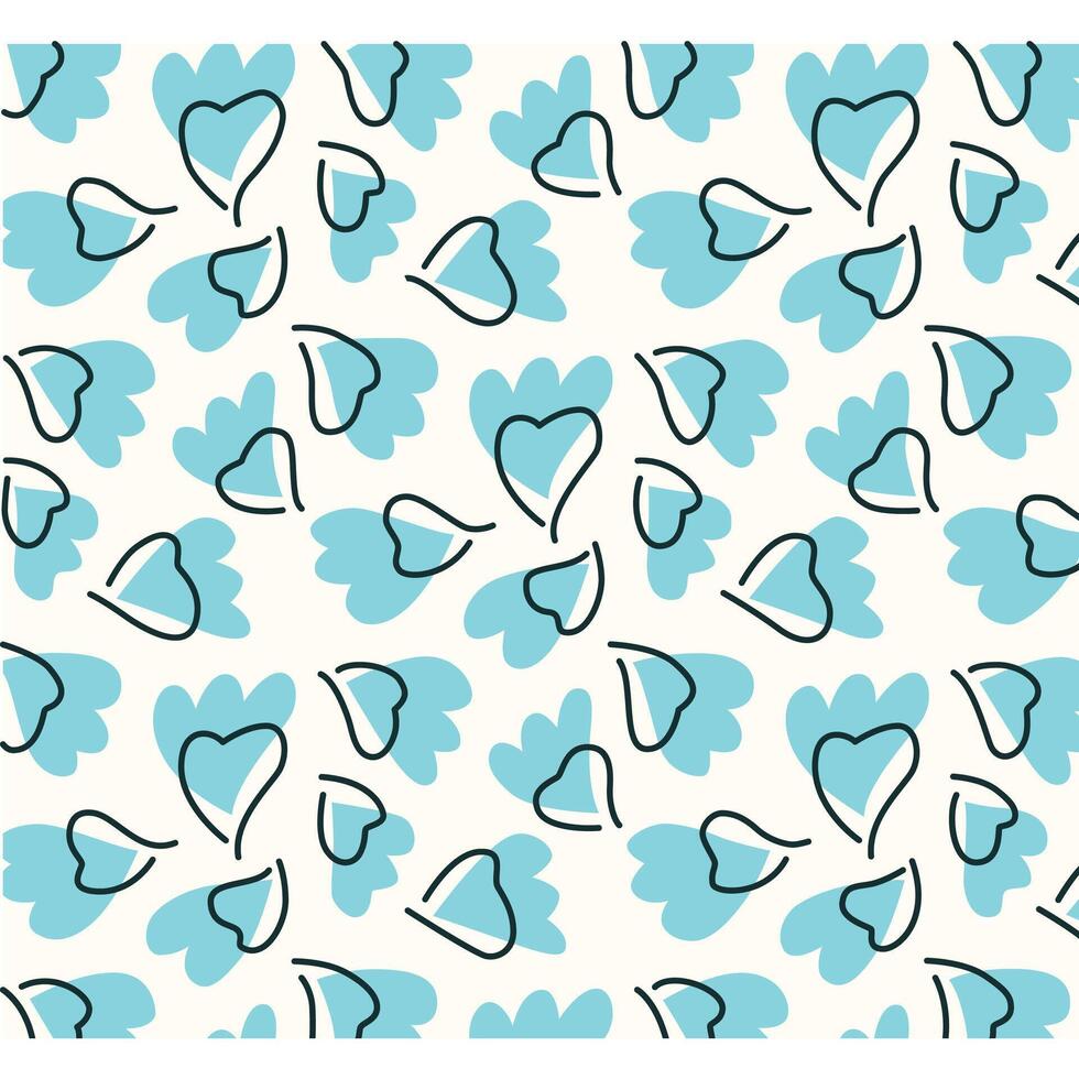 White seamless pattern with blue hearts. vector