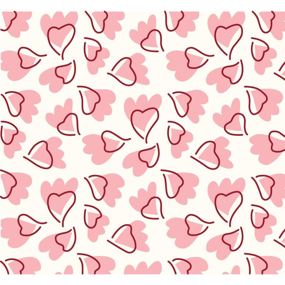 White seamless pattern with pink hearts. vector