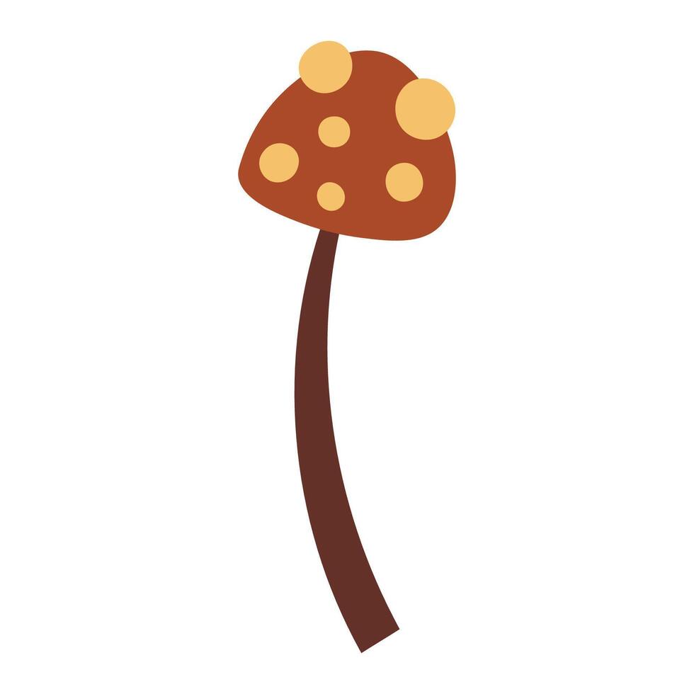 Hand draw brown autumn fly agaric mushroom with yellow dots isolated on a white background.Single illustration in doodle flat style. Clipart cozy illustrations for print, wrapping, packaging. vector