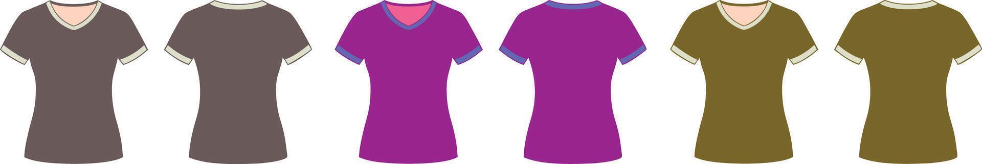 V-Neck Girls T-Shirt Mockup with Different Colors vector