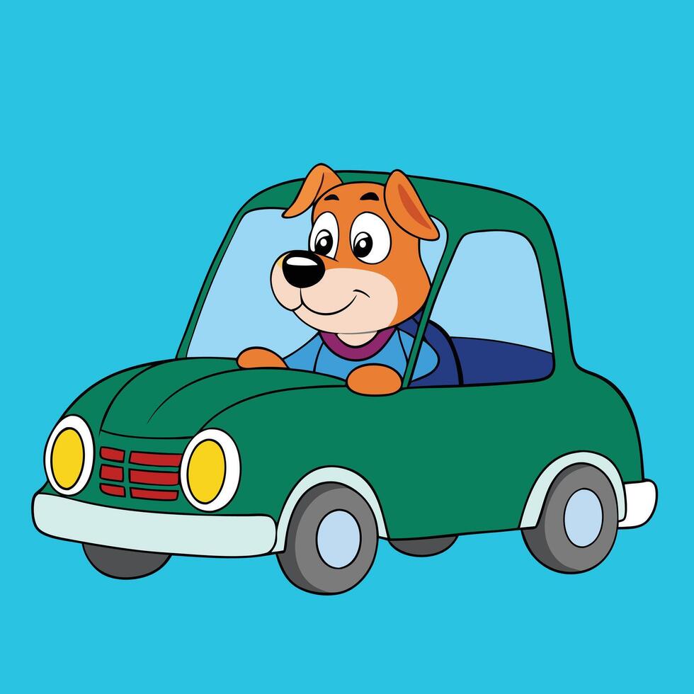 A cartoon dog driving a car vector