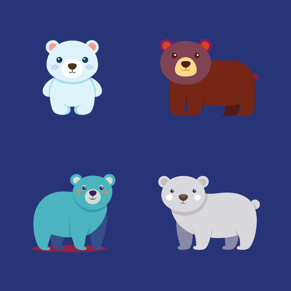 Different types of bears, including a polar bear vector